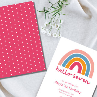 Hello Seven Rainbow Girl's 7th Birthday Invitation