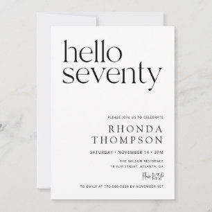 Hello Seventy Classic Simple 70th Birthday Invitation