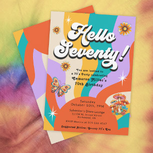 Hello Seventy Groovy 70's Birthday Party  Invitation