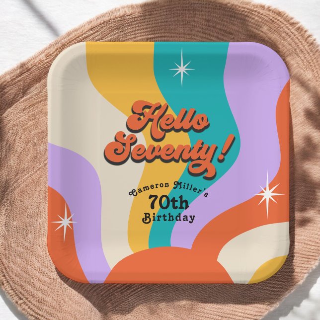 Hello Seventy Groovy 70's Birthday Party Paper Plate (Creator Uploaded)