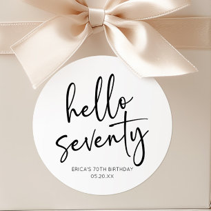 Hello Seventy Minimalist 70th Birthday Party Classic Round Sticker