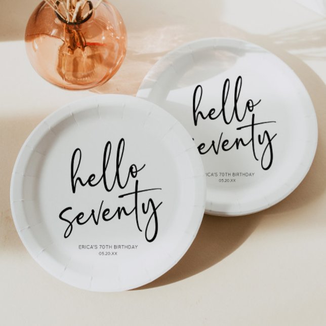 Hello Seventy Minimalist 70th Birthday Party Paper Plate (Creator Uploaded)