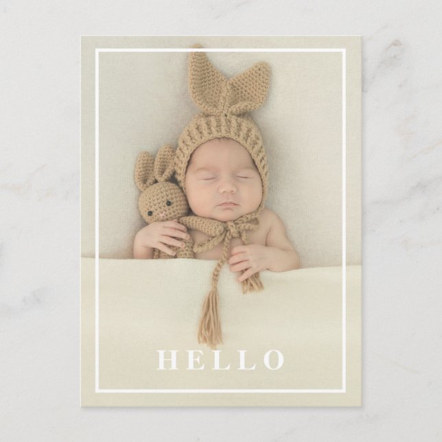 Hello Simple Baby Photo Modern Birth Announcement Postcard (Front)