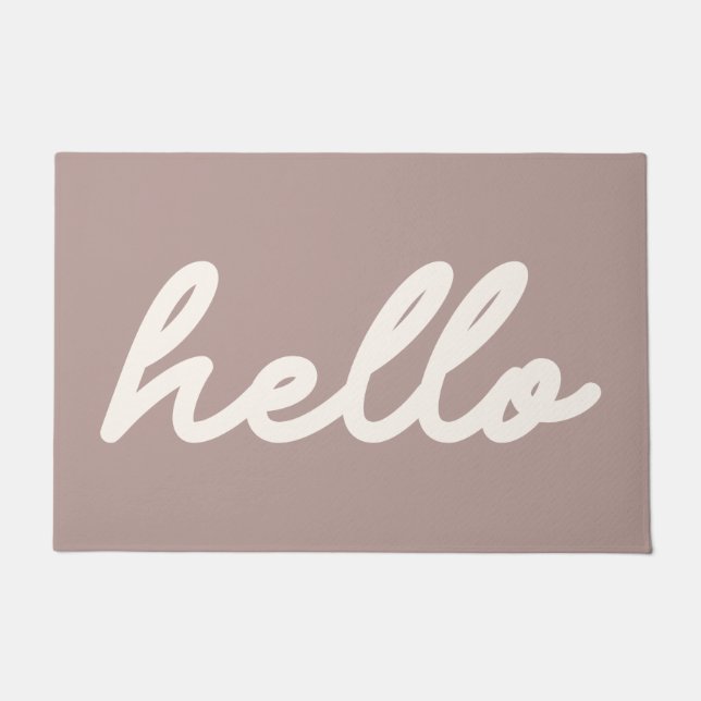 Hello Simple Minimalist Script Lettering Mauve Doormat (Front)
