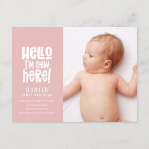 Hello, simple modern minimal photo birth holiday postcard