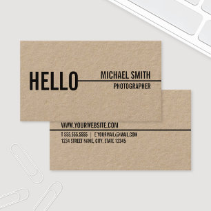 "Hello" Simple Modern Minimalist Kraft Paper Business Card