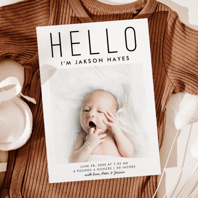 HELLO Simple Modern Photo Birth Announcement (Creator Uploaded)