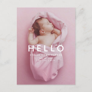 HELLO Simple Photo Overlay Birth Announcement Postcard