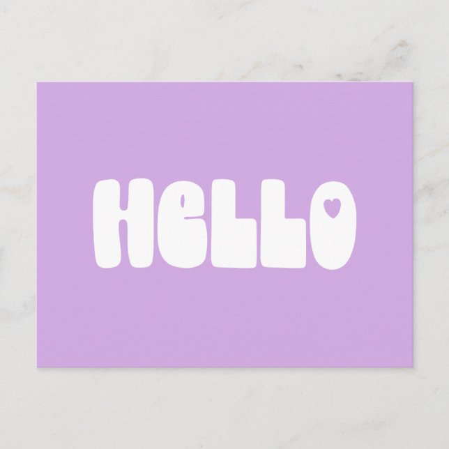 Hello Simple Retro Typography Greeting in Lilac Postcard (Front)