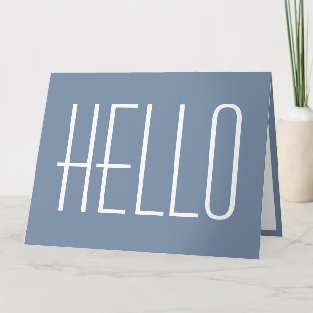 Hello Simple Typography Minimalist Blue & White Card (Front)