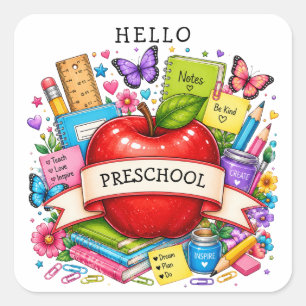 Hello Sixth Grade Retro Apple Square Sticker