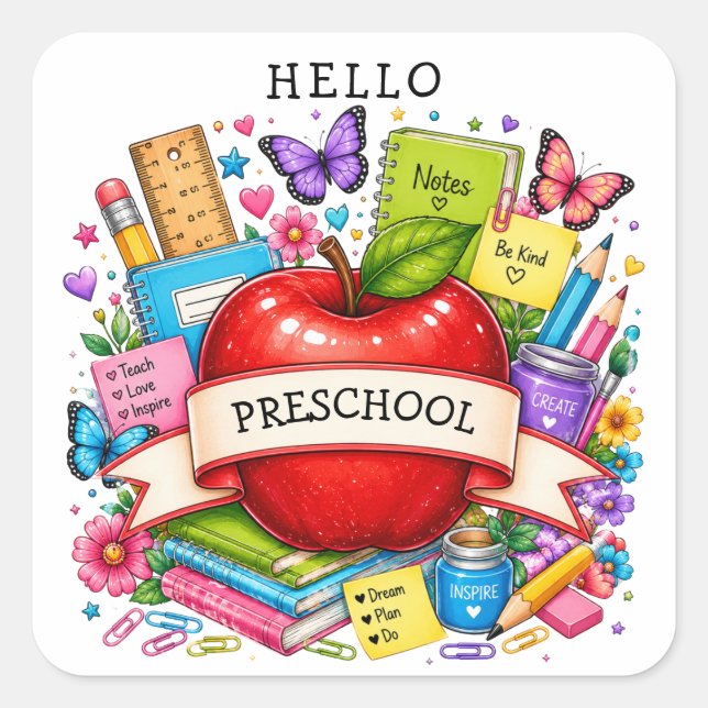 Hello Sixth Grade Retro Apple Square Sticker (Front)
