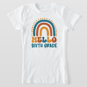 Hello Sixth Grade Retro style boho rainbow T-Shirt