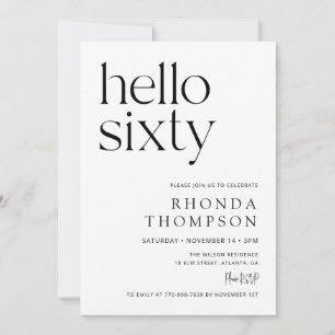 Hello Sixty Classic Simple 60th Birthday Invitation