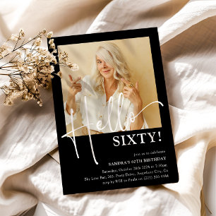 Hello SIXTY! Minimal 60th Birthday Party Invitation