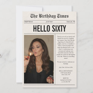 Hello Sixty Photo Newspaper 60th Birthday Invitation