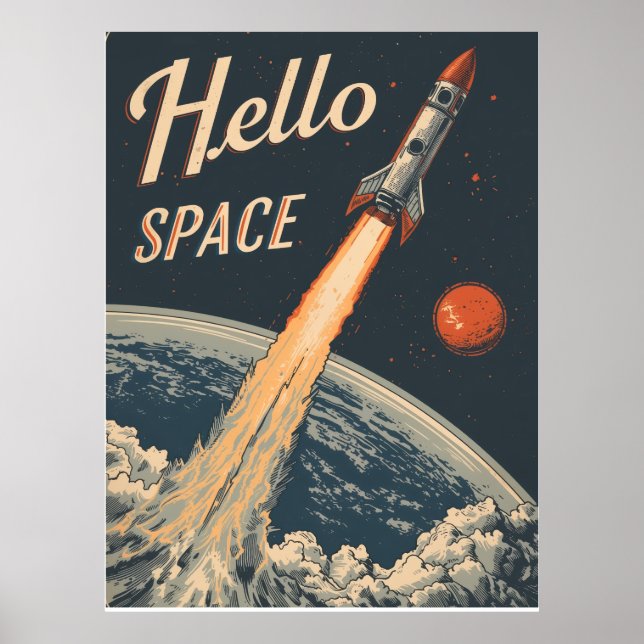 Hello Space Retro Futurism Poster (Front)