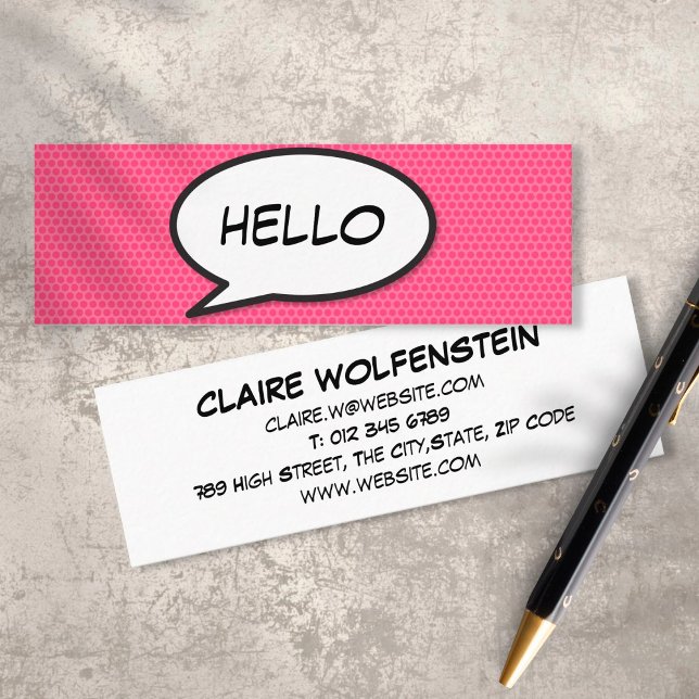 HELLO Speech Bubble Fun Retro Comic Book Mini Business Card (Creator Uploaded)