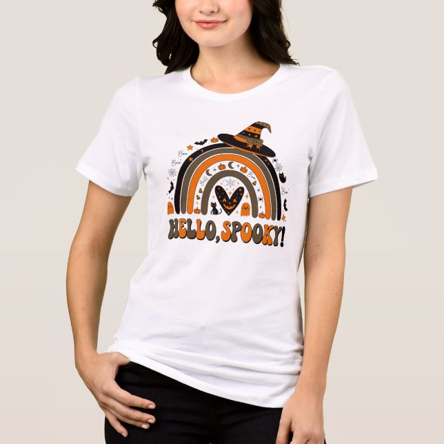 Hello Spooky Rainbow Cute Halloween Ghost Tri-Blend Shirt (Front)