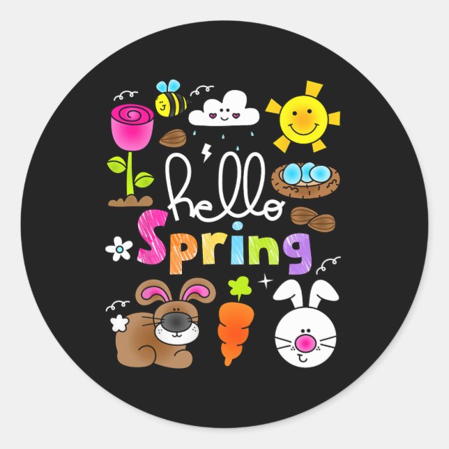 Hello Spring And Easter Day 2025 Bunny Rabbit Spri Classic Round Sticker (Front)