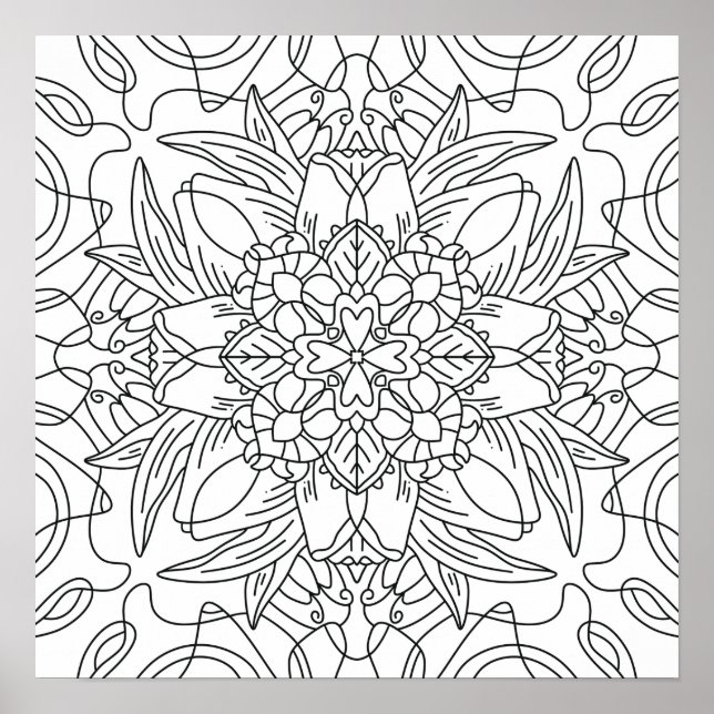 Hello Spring: Floral Abstract Colouring Page Poster (Front)