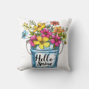 Hello Spring Floral Bucket Cushion