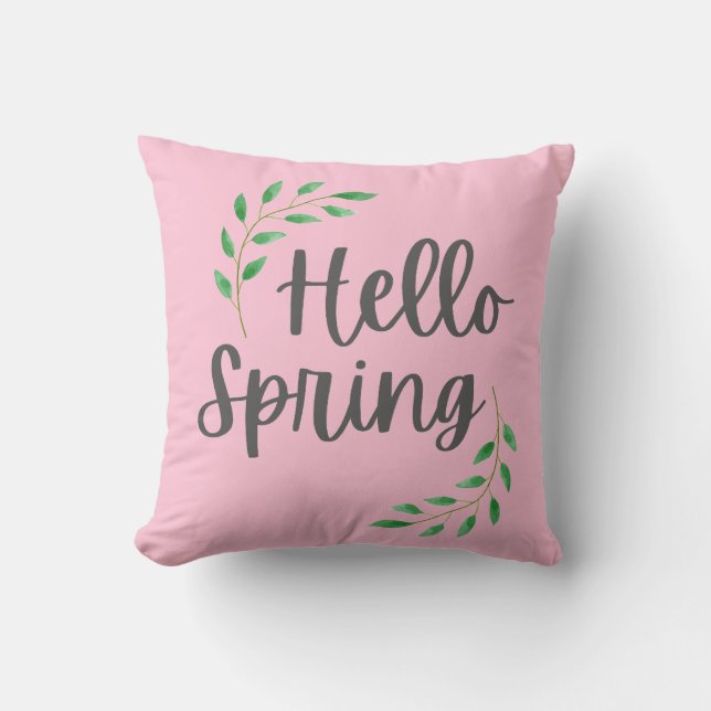 Hello Spring Floral Pastel Springtime Decor Cushion (Front)