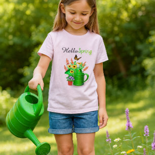 Hello Spring Flower Garden Girls Pink  T-Shirt