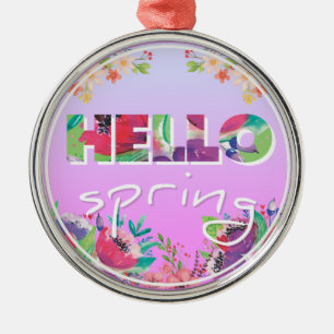 Hello Spring, Flowers, circle Metal Tree Decoration