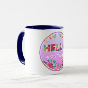 Hello Spring, Flowers, circle Mug