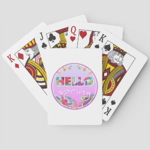 Hello Spring, Flowers, circle Playing Cards