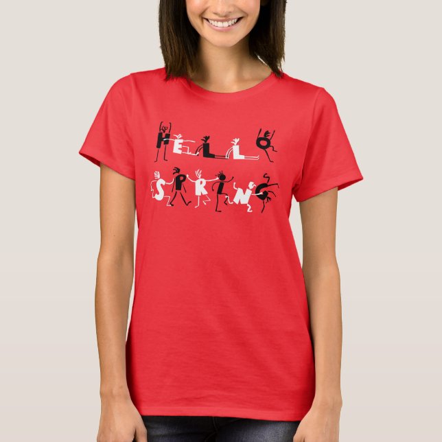 Hello Spring Funny Black and White Cartoon Text T-Shirt (Front)