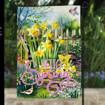 Hello Spring Garden Flag - Daffodils