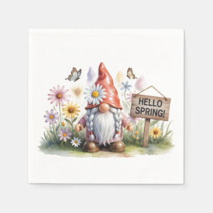 Hello Spring Garden Gnome: Cute Gnome with Braids Napkin