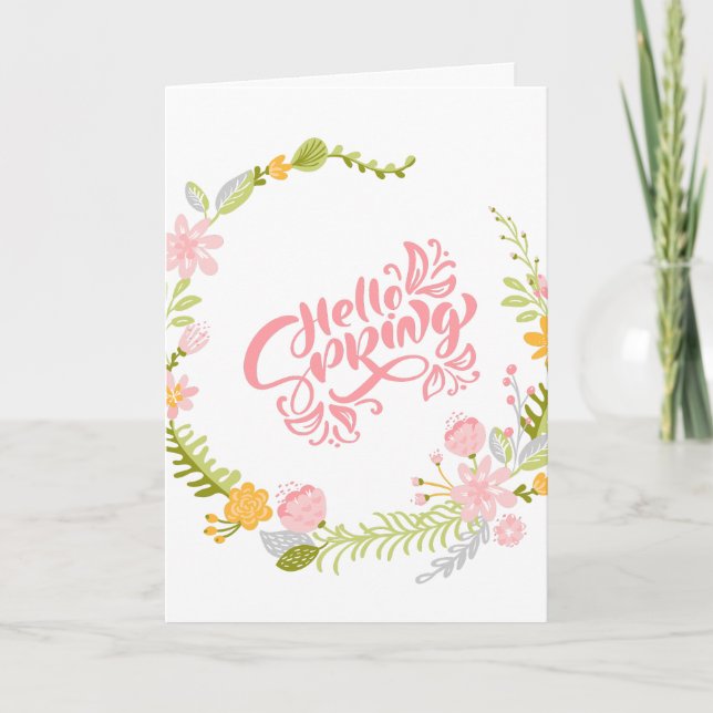Hello Spring Greeting Card Floral Wreath (Front)