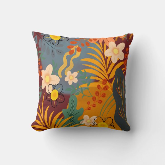 Hello Spring Happiness, Floral Orange Terracotta Cushion (Front)