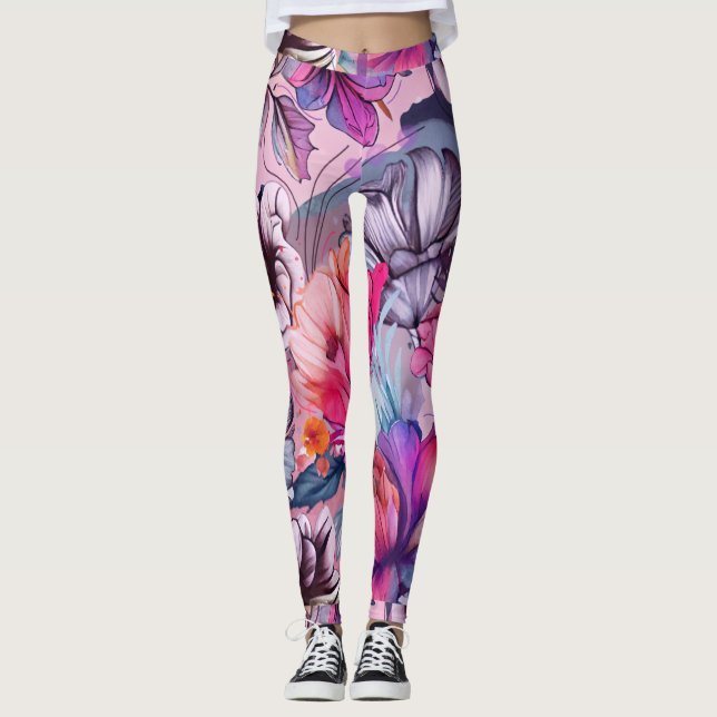Hello Spring Happiness Time, Pink Purple Leggings (Front)
