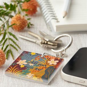 Hello Spring Happiness Time, Tropical Flowers Key Ring