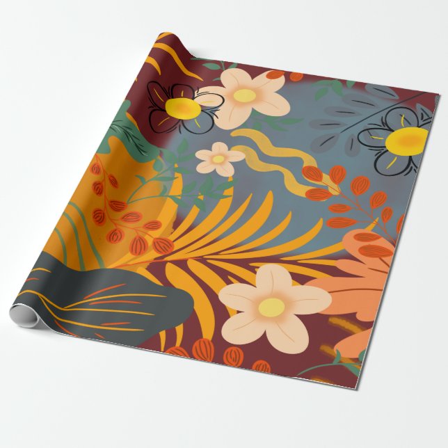 Hello Spring Happiness Time, Tropical Pattern Wrapping Paper (Unrolled)