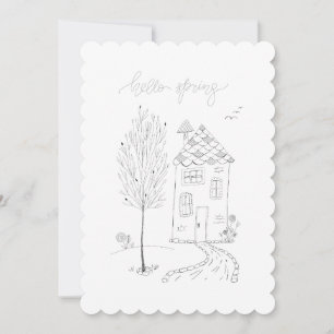 Hello Spring Ink Drawing Holiday Card