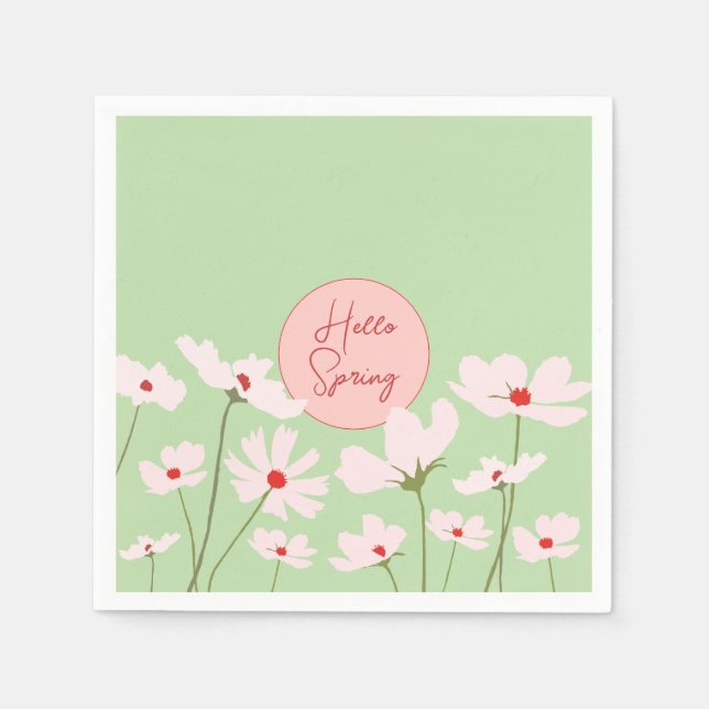 Hello Spring light pink red cosmos flowers Napkin (Front)