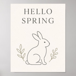 Hello Spring Minimal Bunny Line Art Poster