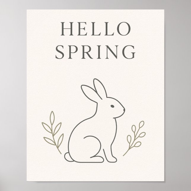 Hello Spring Minimal Bunny Line Art Poster (Front)