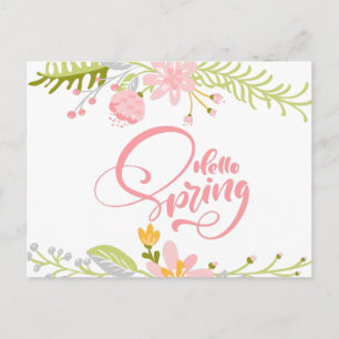 Hello Spring Pink Floral Greeting Card