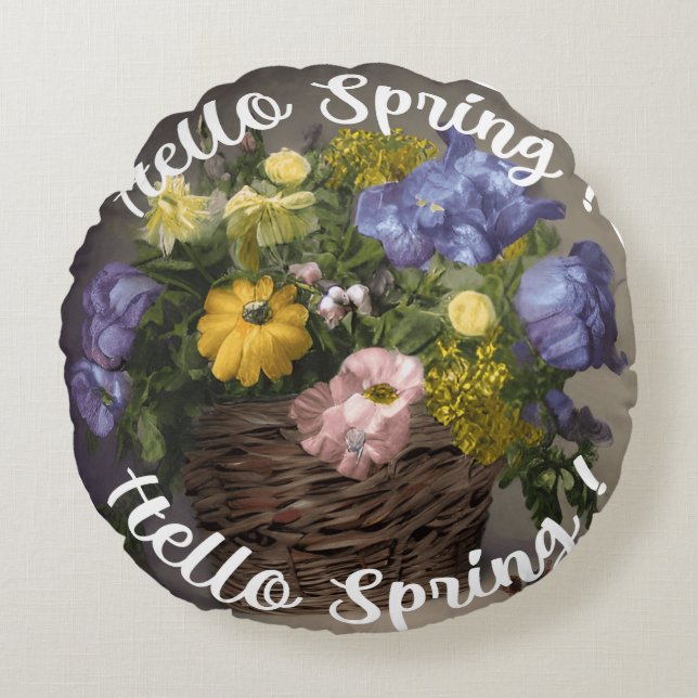 Hello Spring Sign Round Cushion (Front)