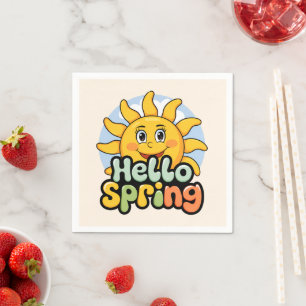 Hello Spring: Smiling Sun and Blue Sky Napkin