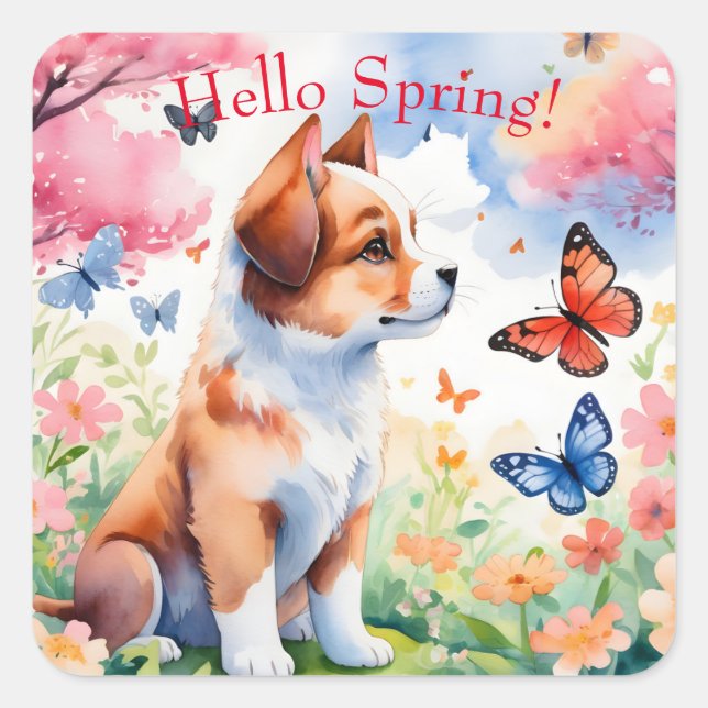 Hello Spring Square Sticker (Front)