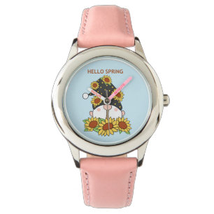Hello Spring Sunflower Gnome Character Cartoon Watch