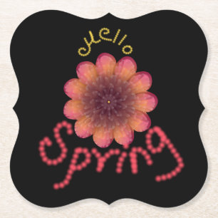 Hello Spring - Textured Pink & Orange Flower Art Paper Coaster