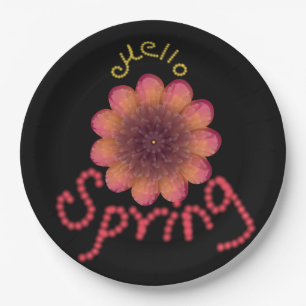 Hello Spring - Textured Pink & Orange Flower Art Paper Plate